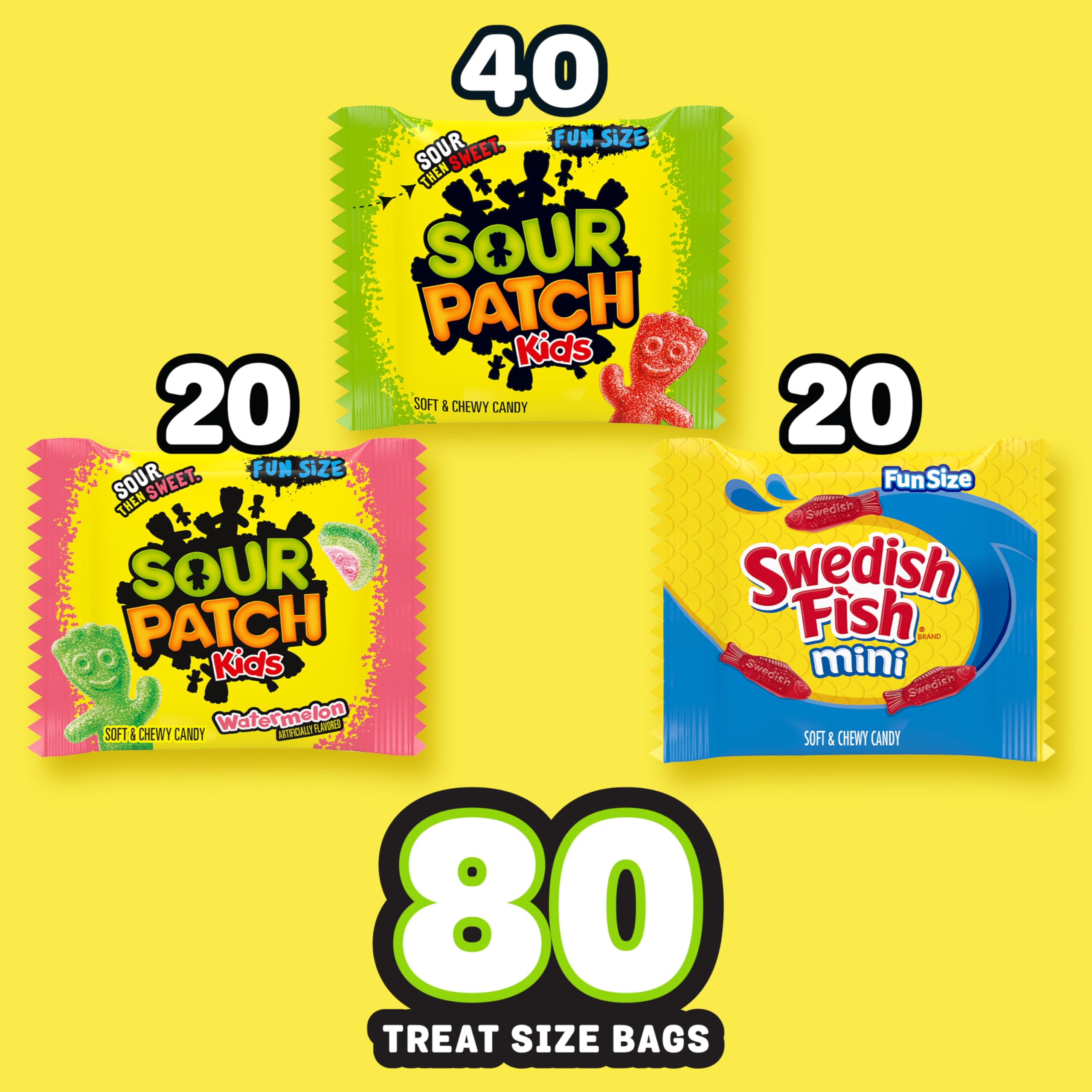 SOUR PATCH KIDS and SWEDISH FISH Mini Soft & Chewy Candy Variety Pack, Bulk Candy, 80 Treat-Size Snack Packs - Image 3