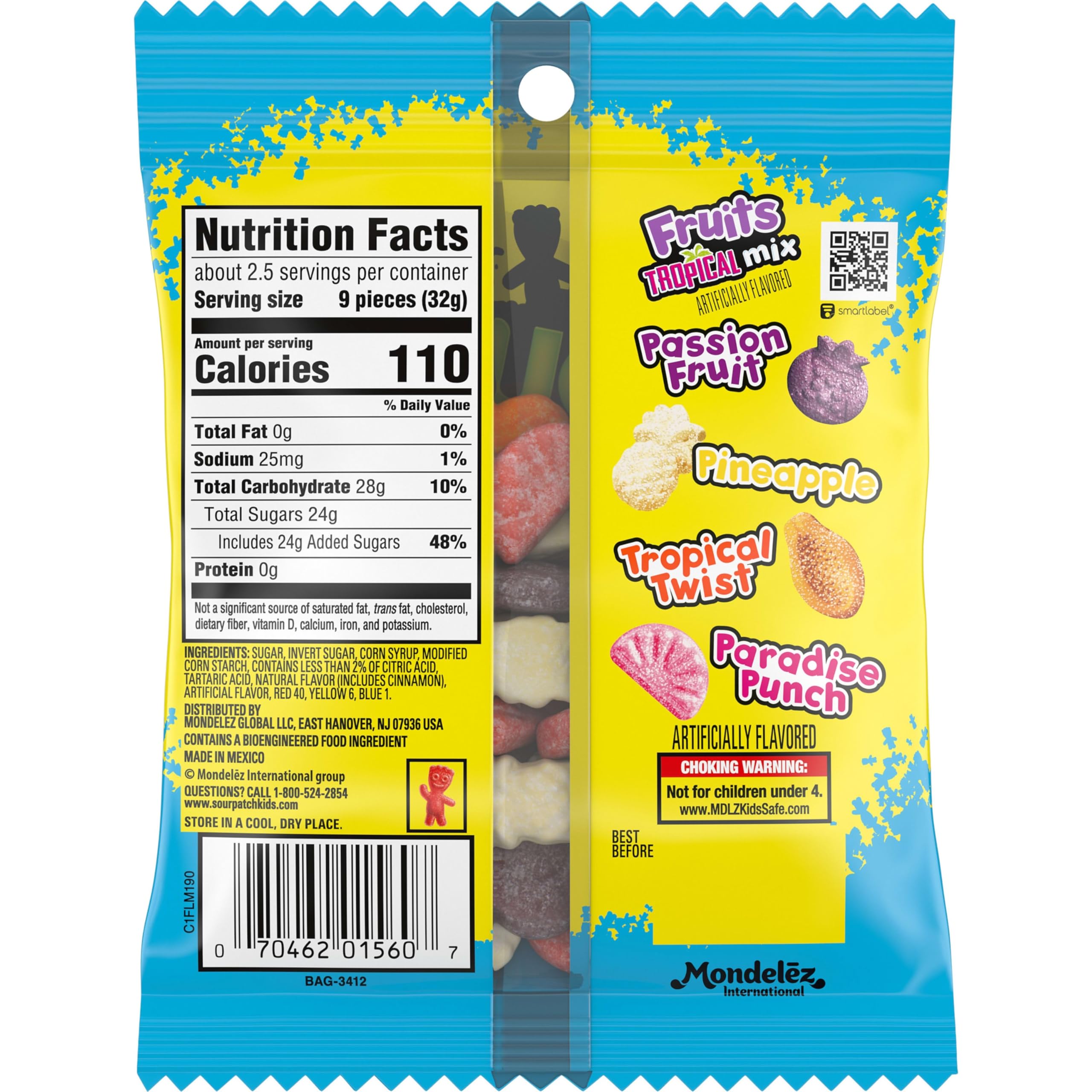 SOUR PATCH KIDS Fruits Tropical Mix Soft & Chewy Gummy Candy, Bulk Candy, 12-3.08 oz Bags - Image 3