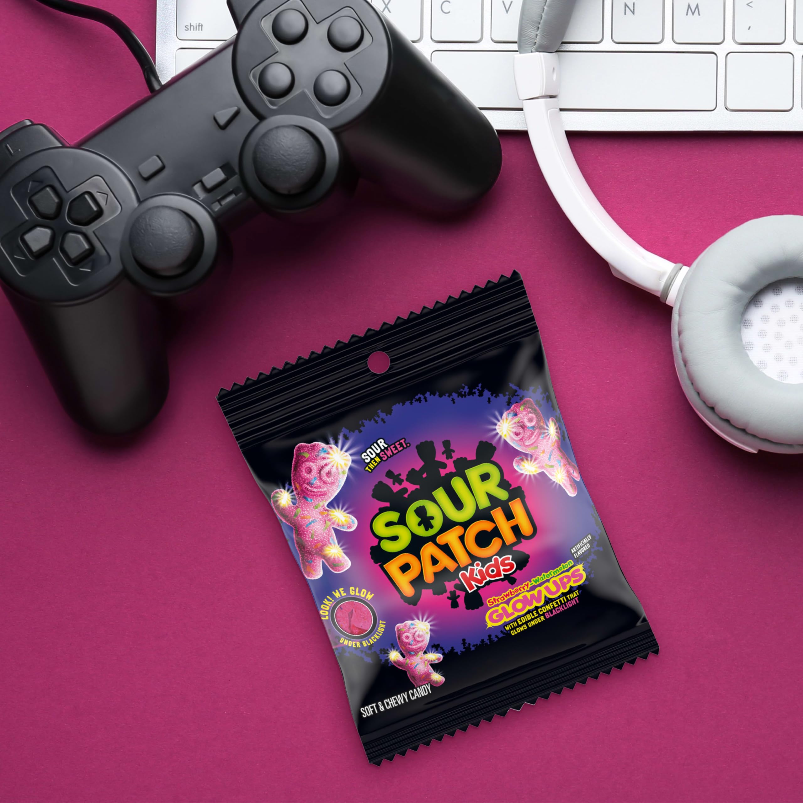 SOUR PATCH KIDS Glow Ups Strawberry-Watermelon Soft & Chewy Gummy Candy, Bulk Candy, 12-3.08 oz Bags - Image 7