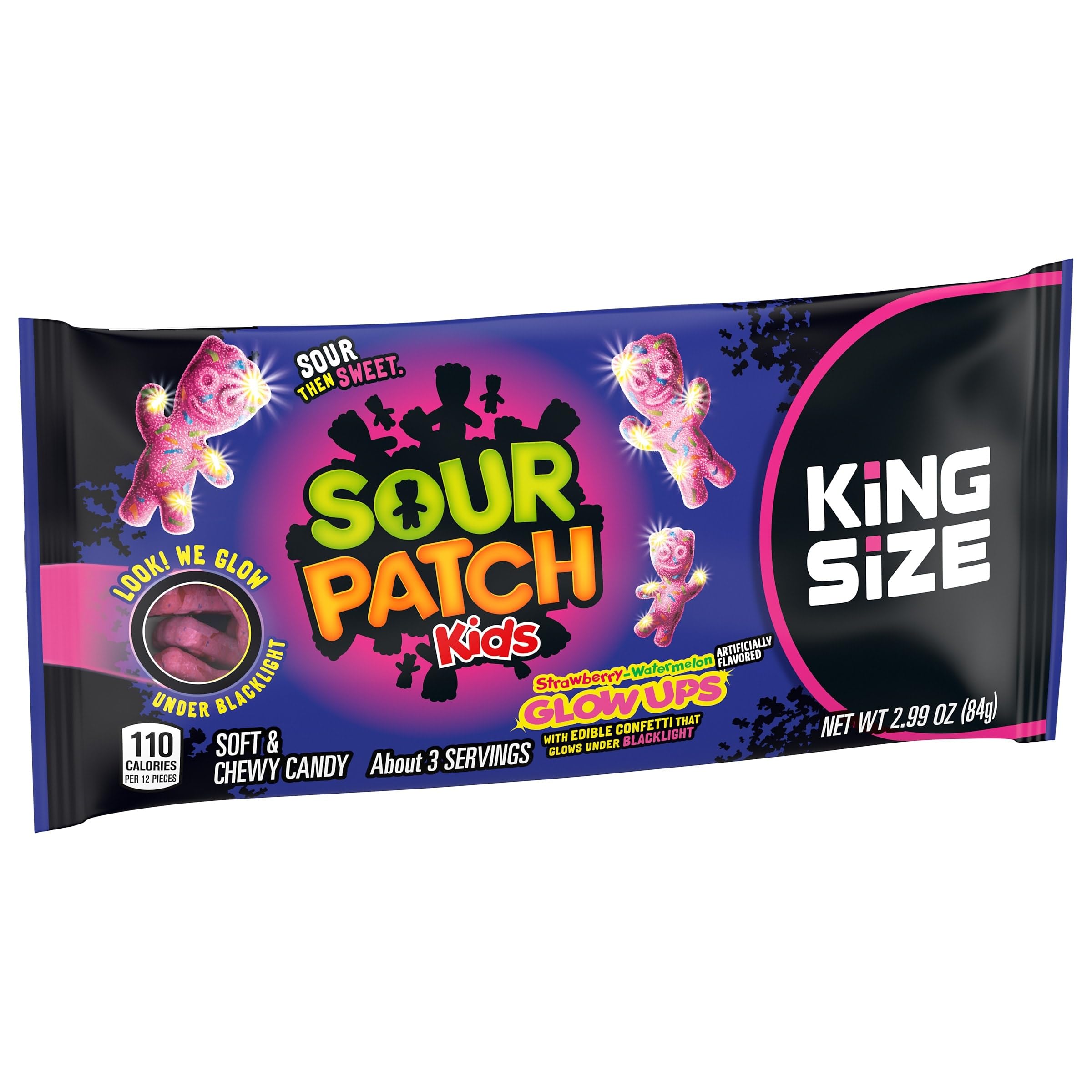 SOUR PATCH KIDS Glow Ups Strawberry-Watermelon Soft & Chewy Gummy Candy, King Size, 2.99 oz - Image 10