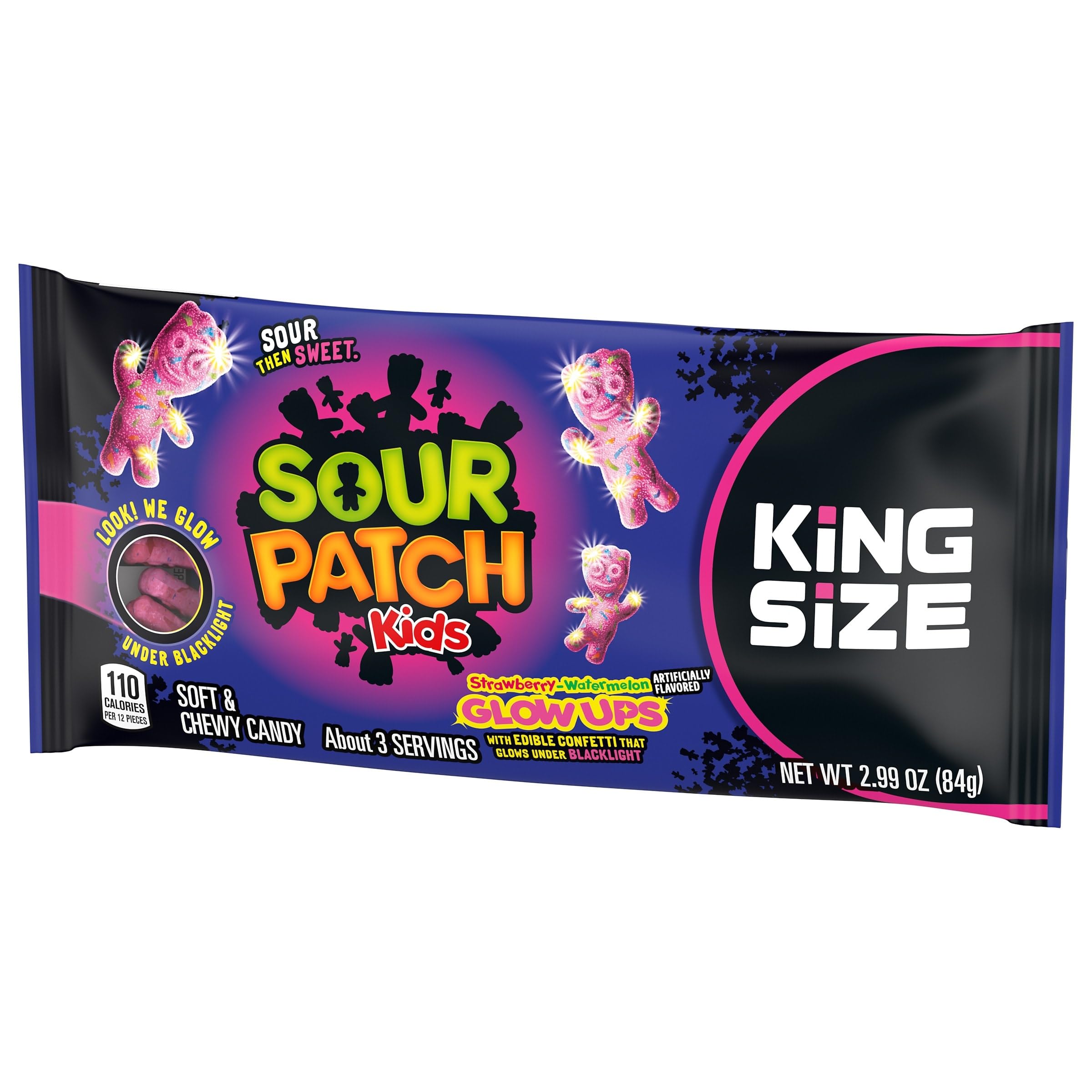 SOUR PATCH KIDS Glow Ups Strawberry-Watermelon Soft & Chewy Gummy Candy, King Size, 2.99 oz - Image 11