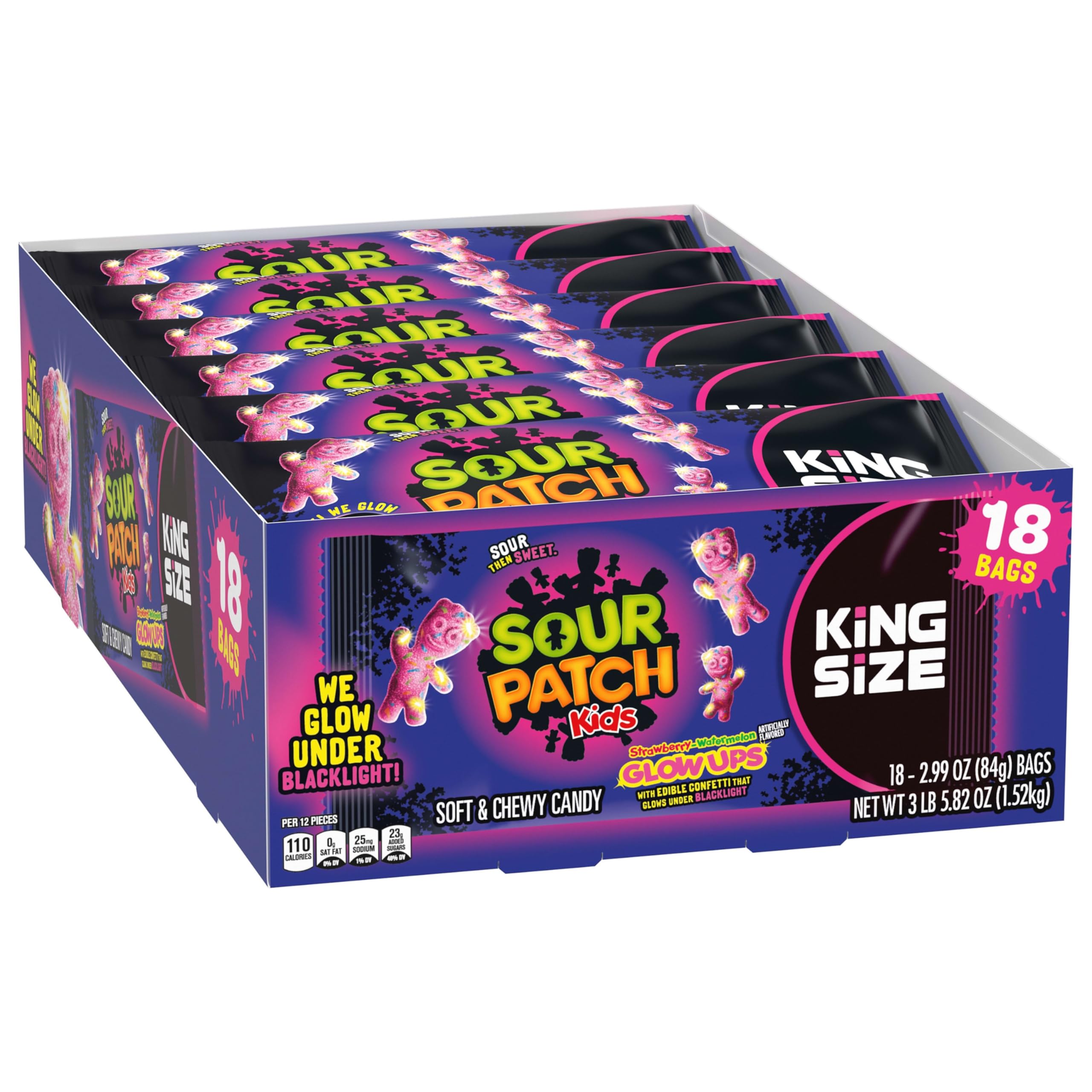 SOUR PATCH KIDS Glow Ups Strawberry-Watermelon Soft & Chewy Gummy Candy, Bulk Candy, King Size, 18-2.99 oz Bags - Image 10
