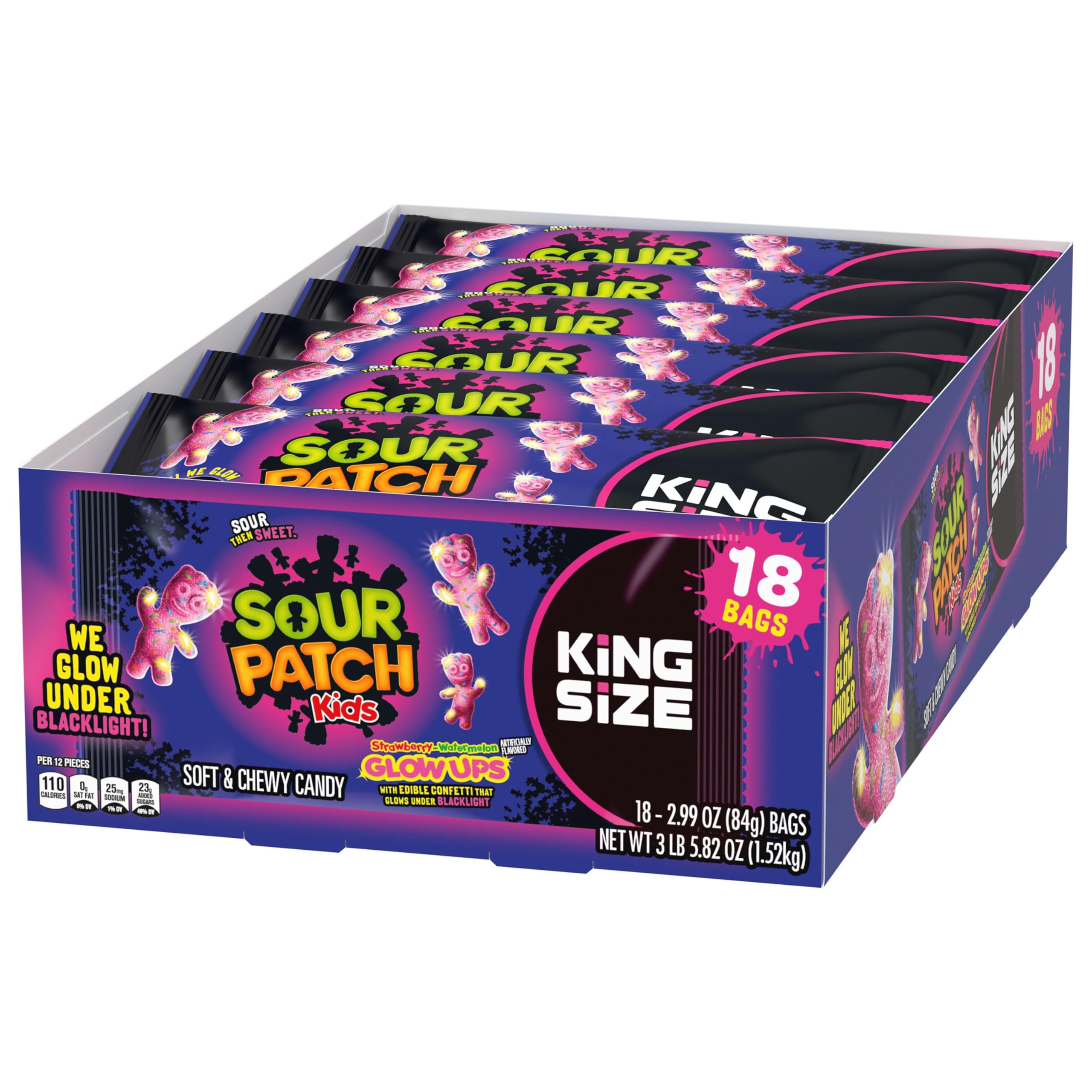 SOUR PATCH KIDS Glow Ups Strawberry-Watermelon Soft & Chewy Gummy Candy, Bulk Candy, King Size, 18-2.99 oz Bags - Image 11