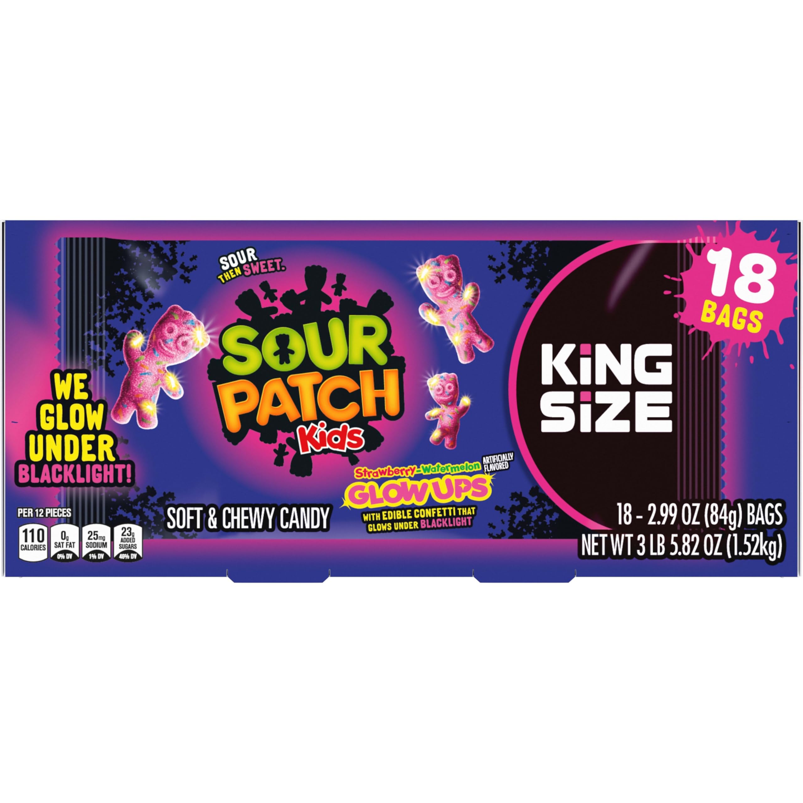 SOUR PATCH KIDS Glow Ups Strawberry-Watermelon Soft & Chewy Gummy Candy, Bulk Candy, King Size, 18-2.99 oz Bags - Image 12