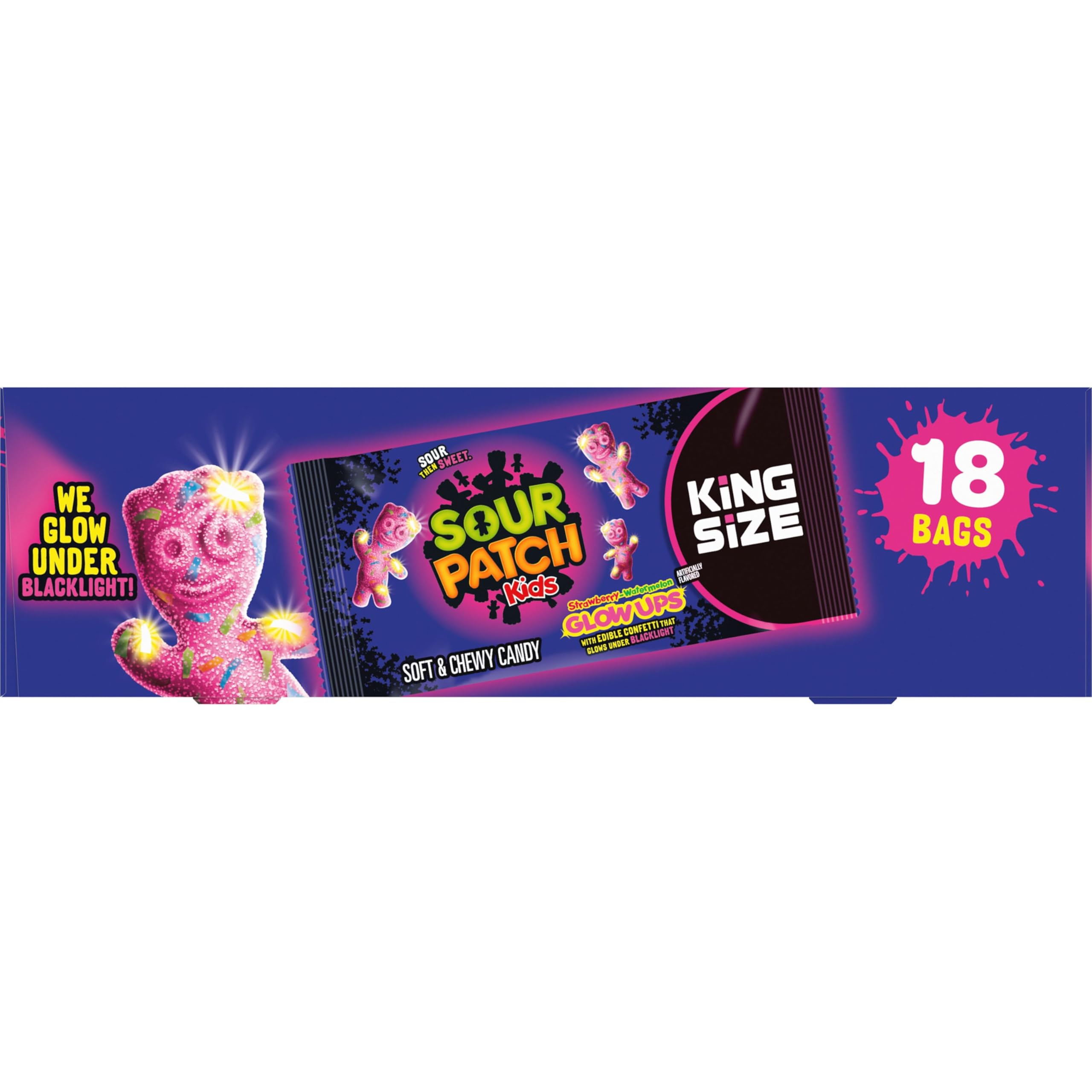SOUR PATCH KIDS Glow Ups Strawberry-Watermelon Soft & Chewy Gummy Candy, Bulk Candy, King Size, 18-2.99 oz Bags - Image 13