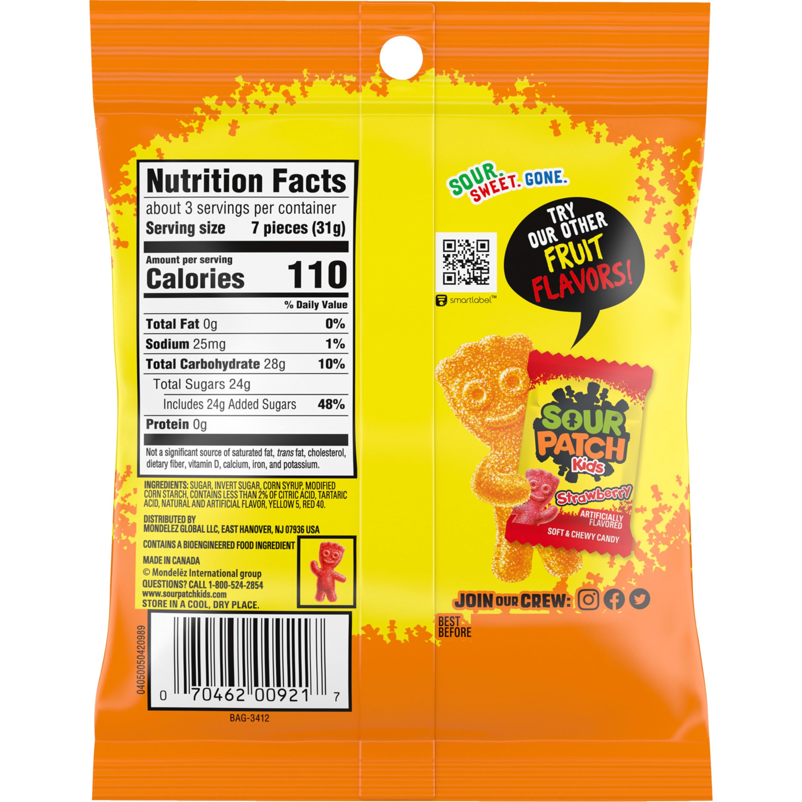 SOUR PATCH KIDS Peach Soft & Chewy Gummy Candy, Bulk Candy, 12 - 3.56 oz Bags - Image 3