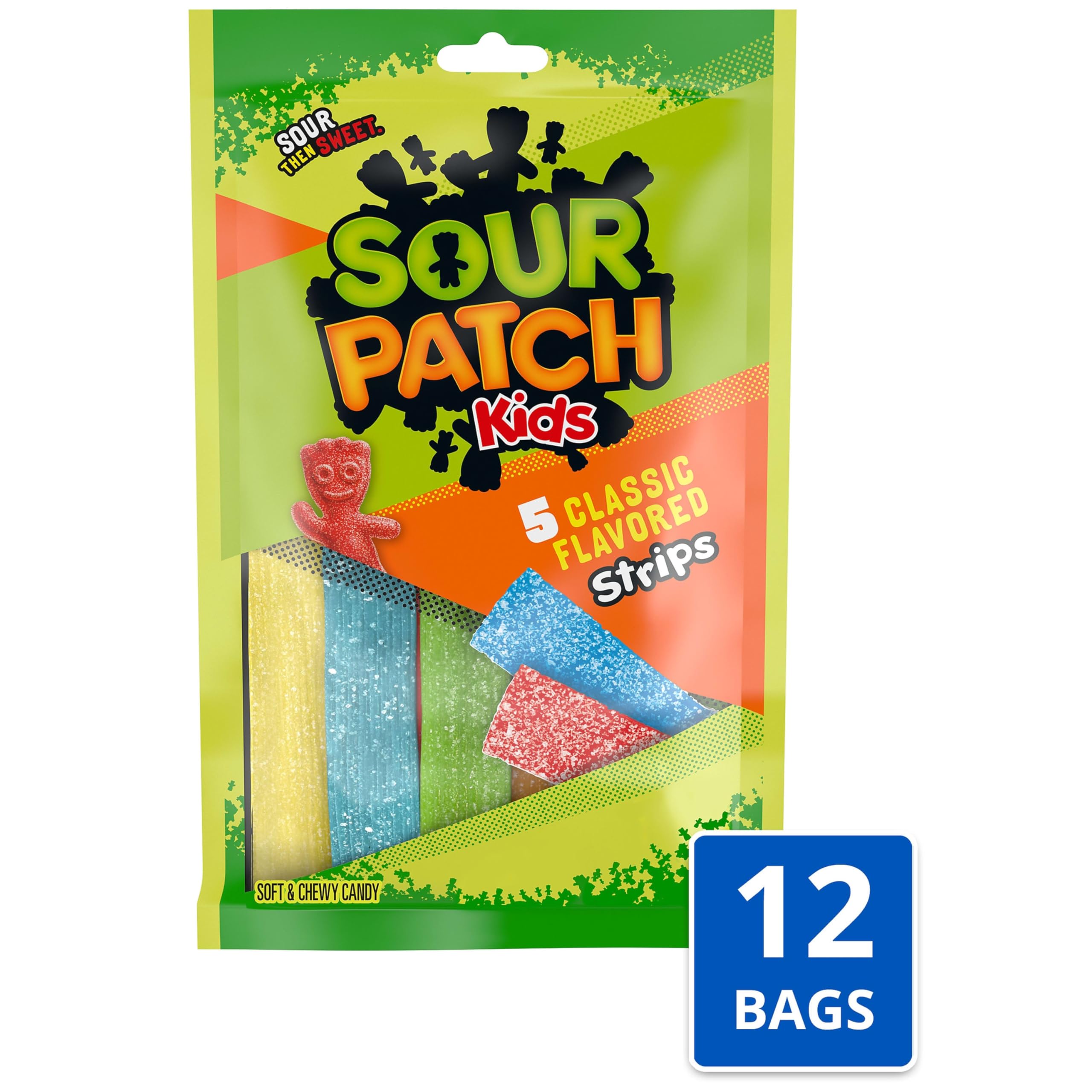 SOUR PATCH KIDS Soft & Chewy Candy Strips, Bulk Candy, 12-3.5 oz Bags - Image 3